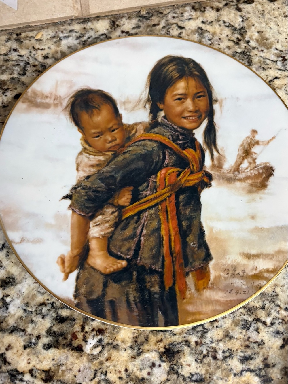 Hand-Painted Rustic Portrait Plate - Brown and Cream Tones